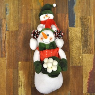Mu&ntilde;eco de nieve de peluche con beb&eacute; de nieve en los hombros 38 cm