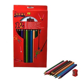 12 LÁPICES DE COLORES GRANDES + SACAPUNTAS (4 sets)