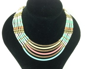 Collar de Lujo Estilo Ibiza Turquesa / Crema / Oro (1 ud.)