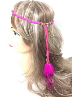 Diadema trenzada con plumas fucsia (1 ud)