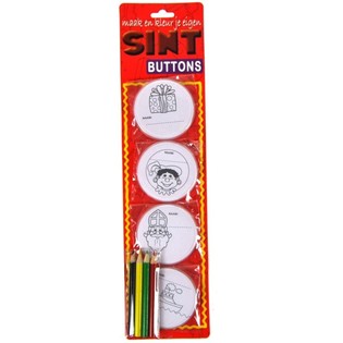 Chapas Infantiles para Colorear de Sinterklaas / San Nicolás - Con Lápices (12 uds.)