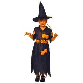 VESTIDO DE BRUJA NARANJA/NEGRO PARA NI&Ntilde;OS - TALLA 110